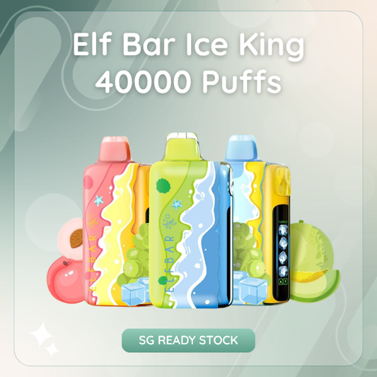 Elf Bar Ice King 40000 Puffs disposable vape showing 5-level ice control feature and smart digital LED battery indicator screen  