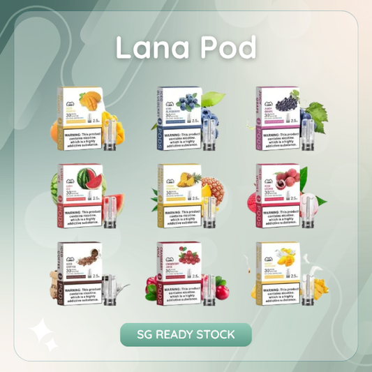 Lana Pod transparent cartridge showing ceramic coil and clear e-liquid