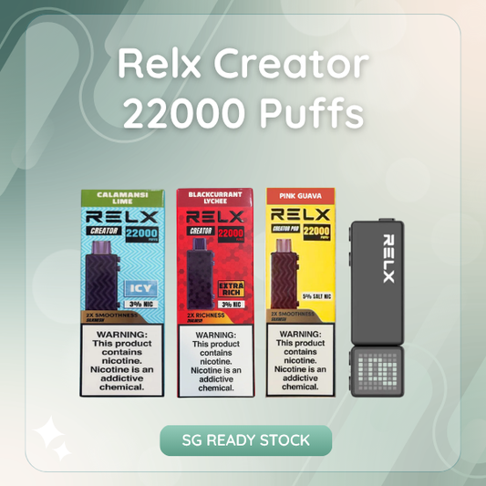 Relx Creator 22000 Puffs disposable vape with smart pixel screen display