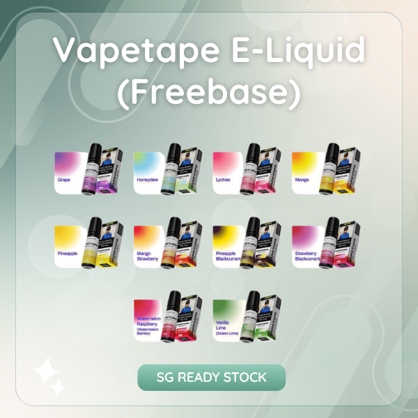 Vapetape Freebase E-Liquid 60ml bottle displaying vibrant flavor graphic and high VG blend indicator